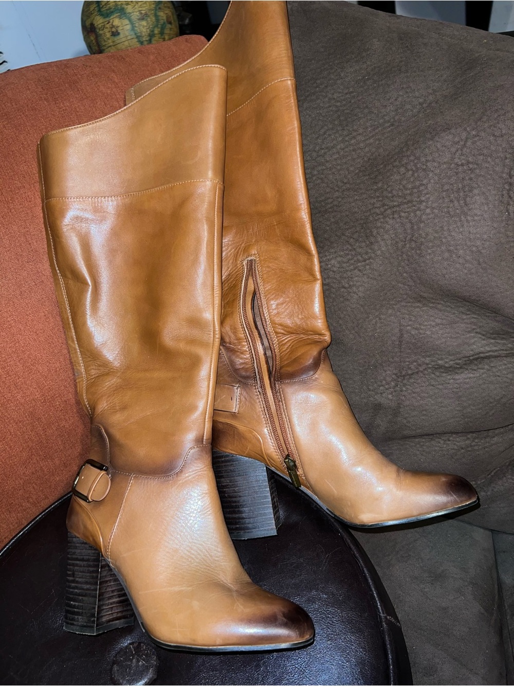 Vince Camuto Sidney cognac soft brown leather knee-high boots size 9M